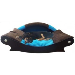 tres beau fauteuil pour chien avec coussin marron et turquoise lavable en machine