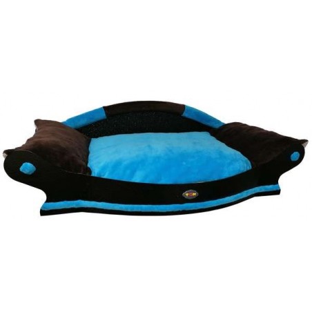 tres beau fauteuil pour chien avec coussin marron et turquoise lavable en machine