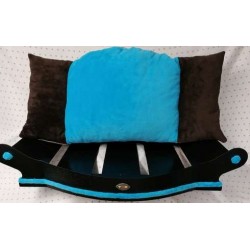 tres beau fauteuil pour chien avec coussin marron et turquoise lavable en machine