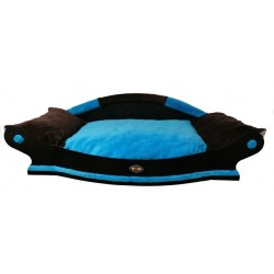 tres beau fauteuil pour chien avec coussin marron et turquoise lavable en machine