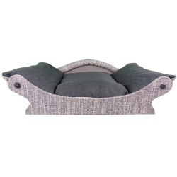 fauteuil  pour petits chiens et chats beige clair avec un coussin gris anthracite