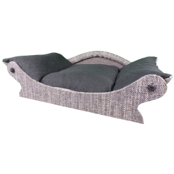 fauteuil  pour petits chiens et chats beige clair avec un coussin gris anthracite