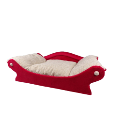 canapé pour petit chien et chat couleur framboise , avec coussin en fourrure beige