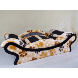 canape style panier pour chien et chat en tissu doudou pilou avec des rectangles noirs