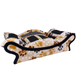 canape style panier pour chien et chat en tissu doudou pilou avec des rectangles noirs