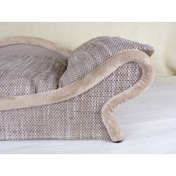 photo de détail de notre  fauteuil  pour petits chiens et chats en tissu lourd d'ameublement marron clair